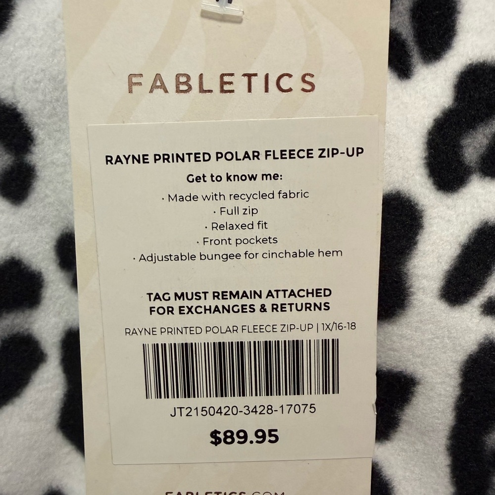 Fabletics Black and White Leopard Polar Fleece Zip-Up - Size 1X - Picture 6 of 7